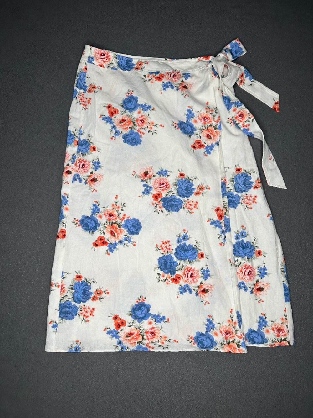 Loft Women's Wrap Skirt Size 8 Midi White Blue Orange Green Floral Print